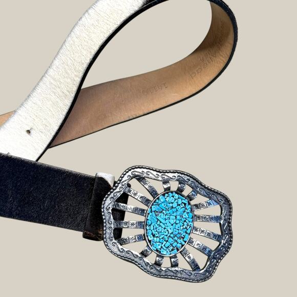 Streets Ahead vintage cowhide turquoise southwestern leather belt medium - Picture 3 of 10